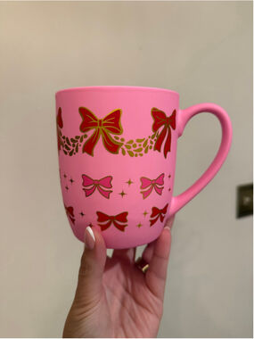 Peppermint & Pine Pink Mug with Red Bows One Size